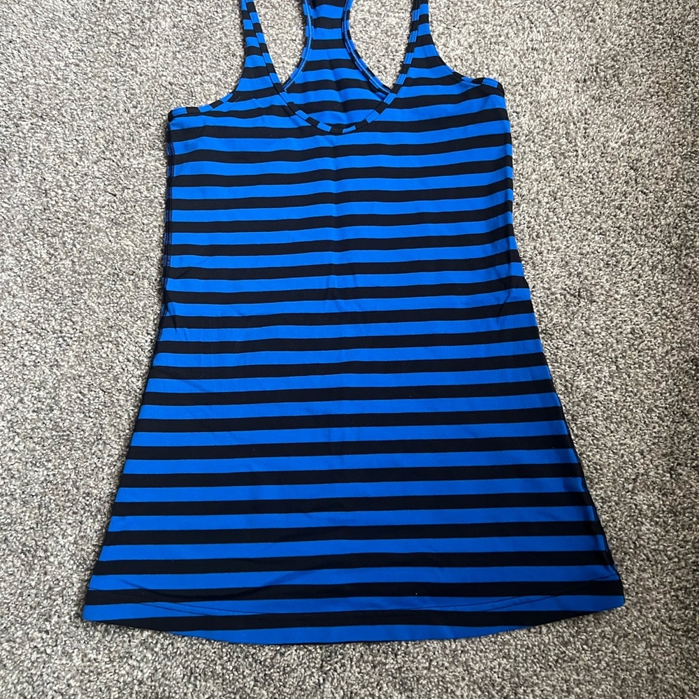 lululemon athletica Blue and Black Striped Tank Top